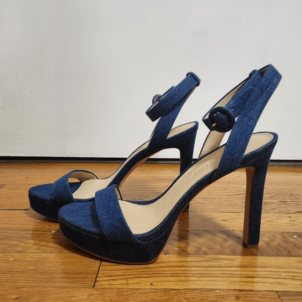 Veronica Beard Women's Darcelle Denim Ankle Strap Sandals Size 10M